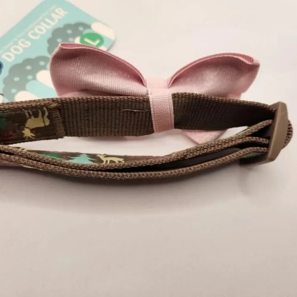 Blueberry Dog Collar with bow tie pink deer size Large NWT